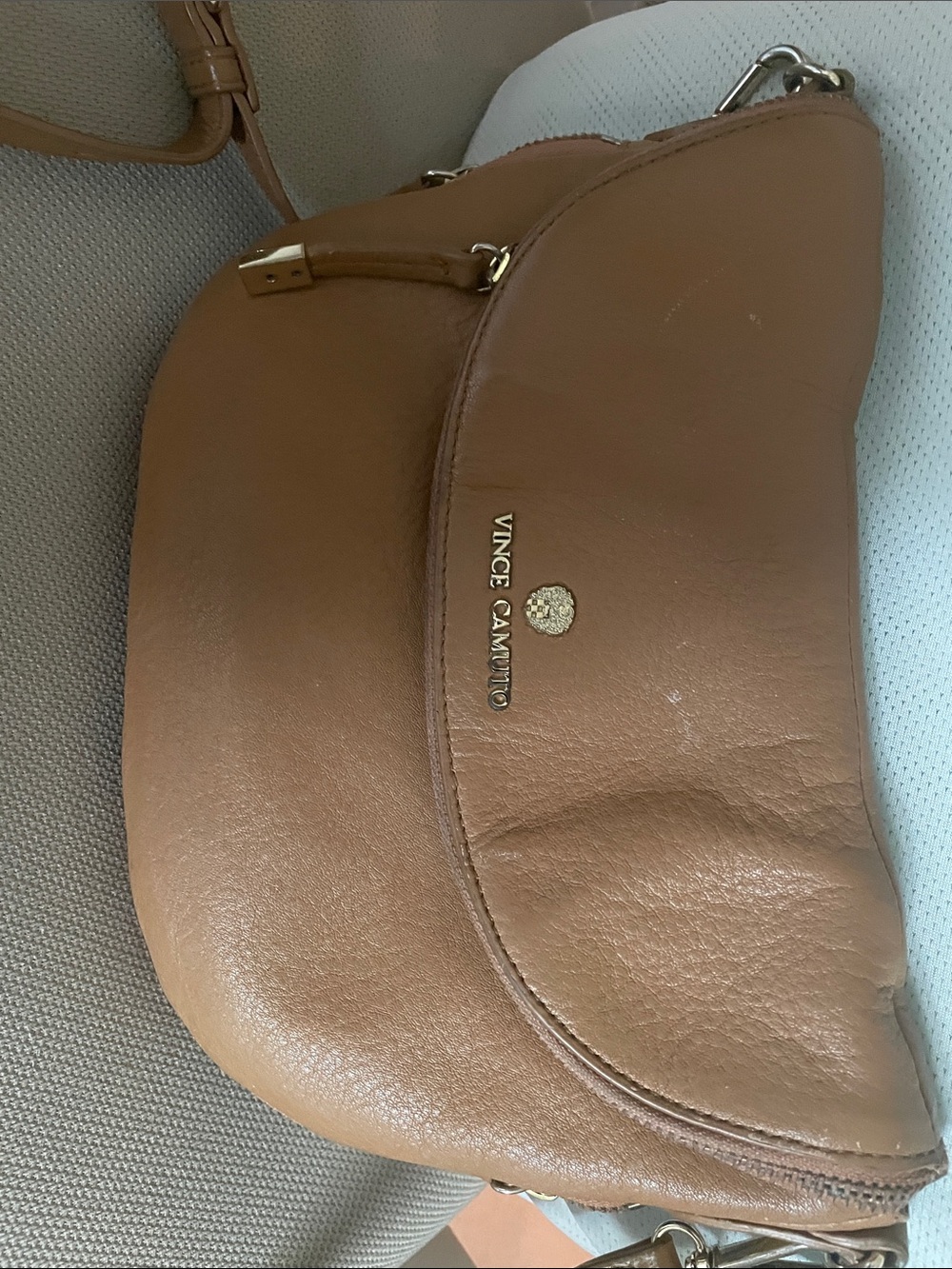 Vince Camuto Cognac Leather Crescent Crossbody